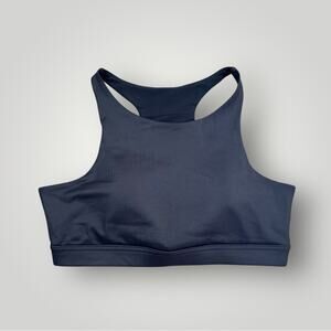 Dark Blue Metallic High-Neck Sports Bra Racerback Size Large